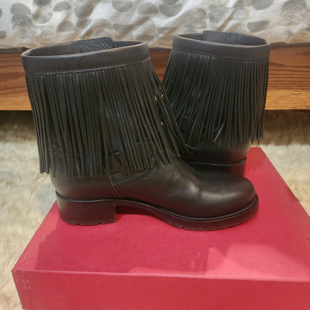 Valentino Garavani Black Ankle Boots with Fringe - Picture 3 of 5